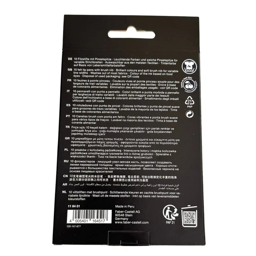 New in box Faber-Castell Black Edition felt tip pen with soft brush nib 10 count